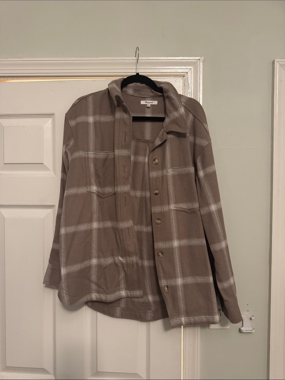 Madewell Taupe Plaid Button-Up Shirt Jacket